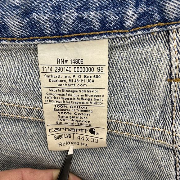 Carhartt Jeans Men's 42x29 Blue Distressed Faded Denim‎ Workwear American - Picture 6 of 11